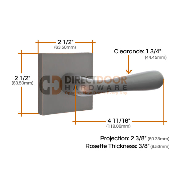 Emtek Basel Lever with Square Rosette Measurements