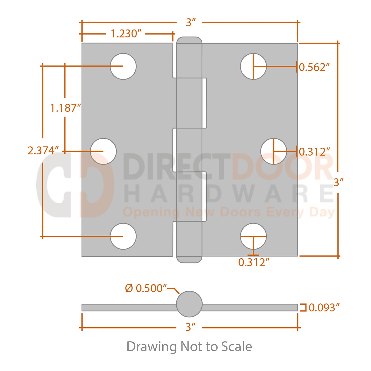 Measurements for Baldwin Estate Series 3x3 Hinge - Square Corners