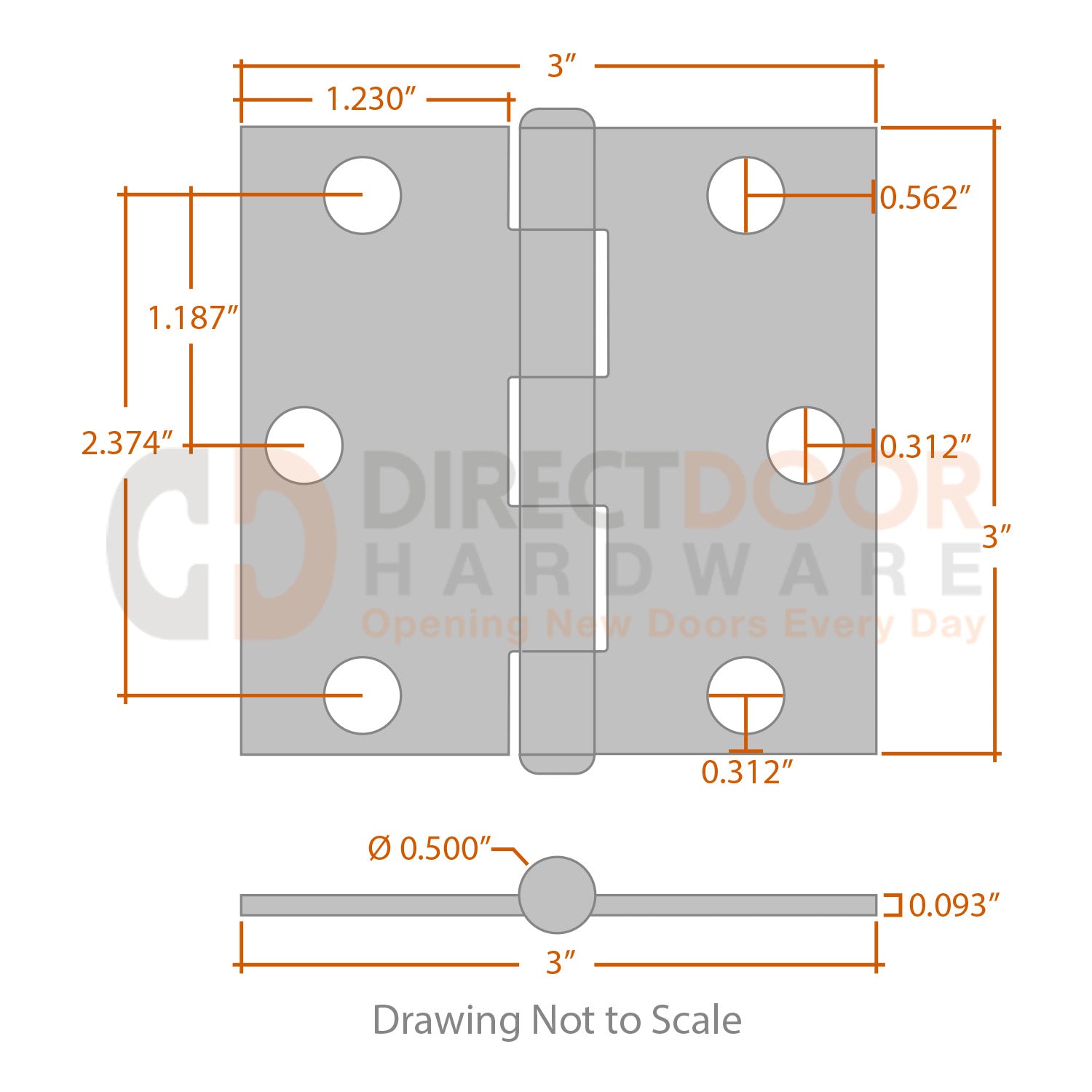 Measurements for Baldwin Estate Series 3x3 Hinge - Square Corners