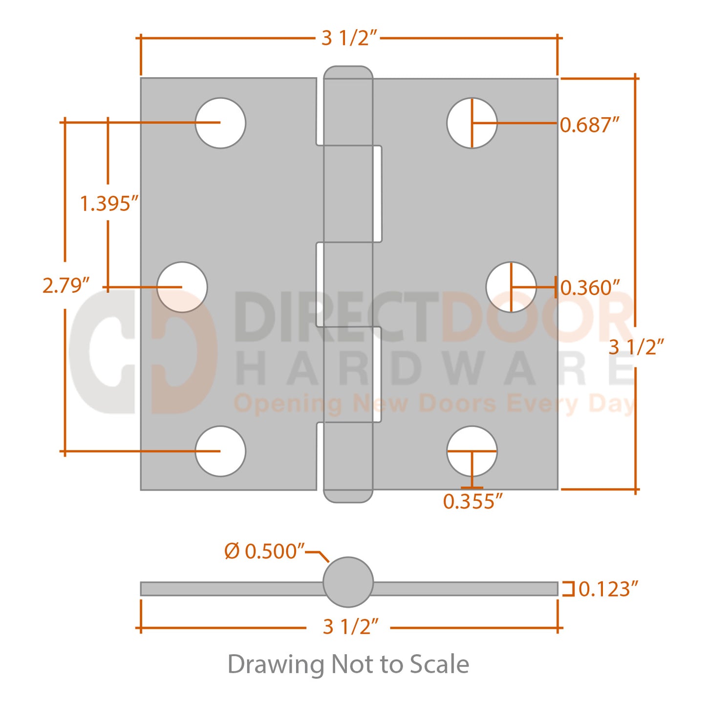 Measurements for Baldwin Estate Series 3 1/2 inch Hinge - Square Corners