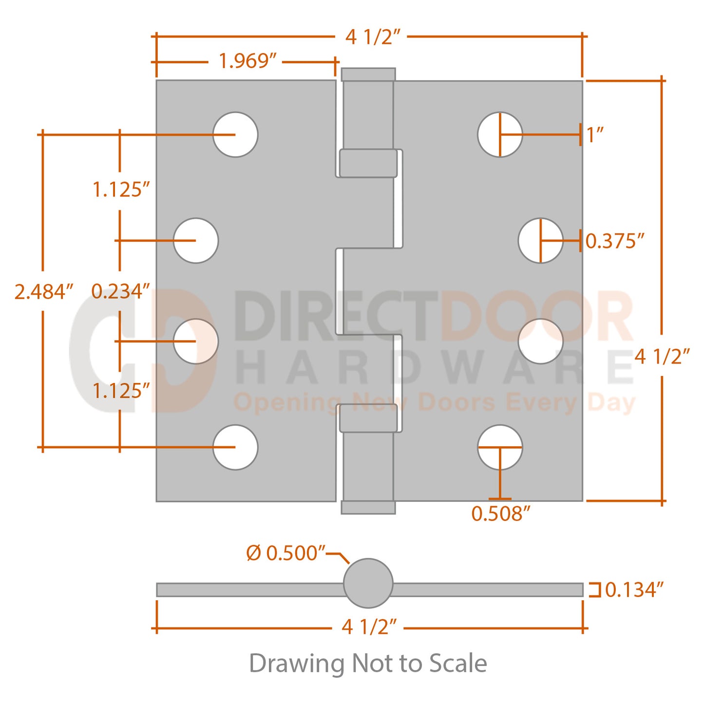 Measurements for Baldwin Estate Series 4 1/2 inch Ball Bearing Hinge - Square Corners