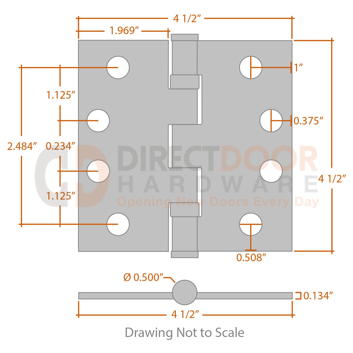 Measurements for Baldwin Estate Series 4 1/2 inch Ball Bearing Hinge - Square Corners