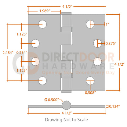 Measurements for Baldwin Estate Series 4 1/2 inch Ball Bearing Hinge - Square Corners