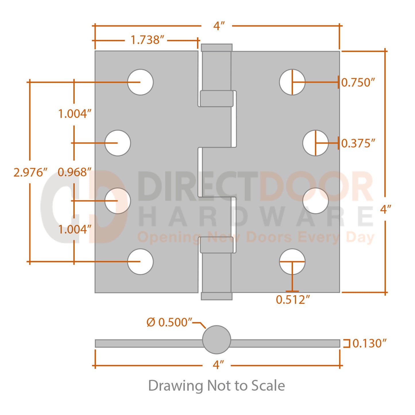 Measurements for Baldwin Estate Series 4x4 Ball Bearing Hinge - Square Corners
