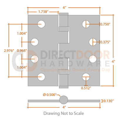 Measurements for Baldwin Estate Series 4x4 Ball Bearing Hinge - Square Corners