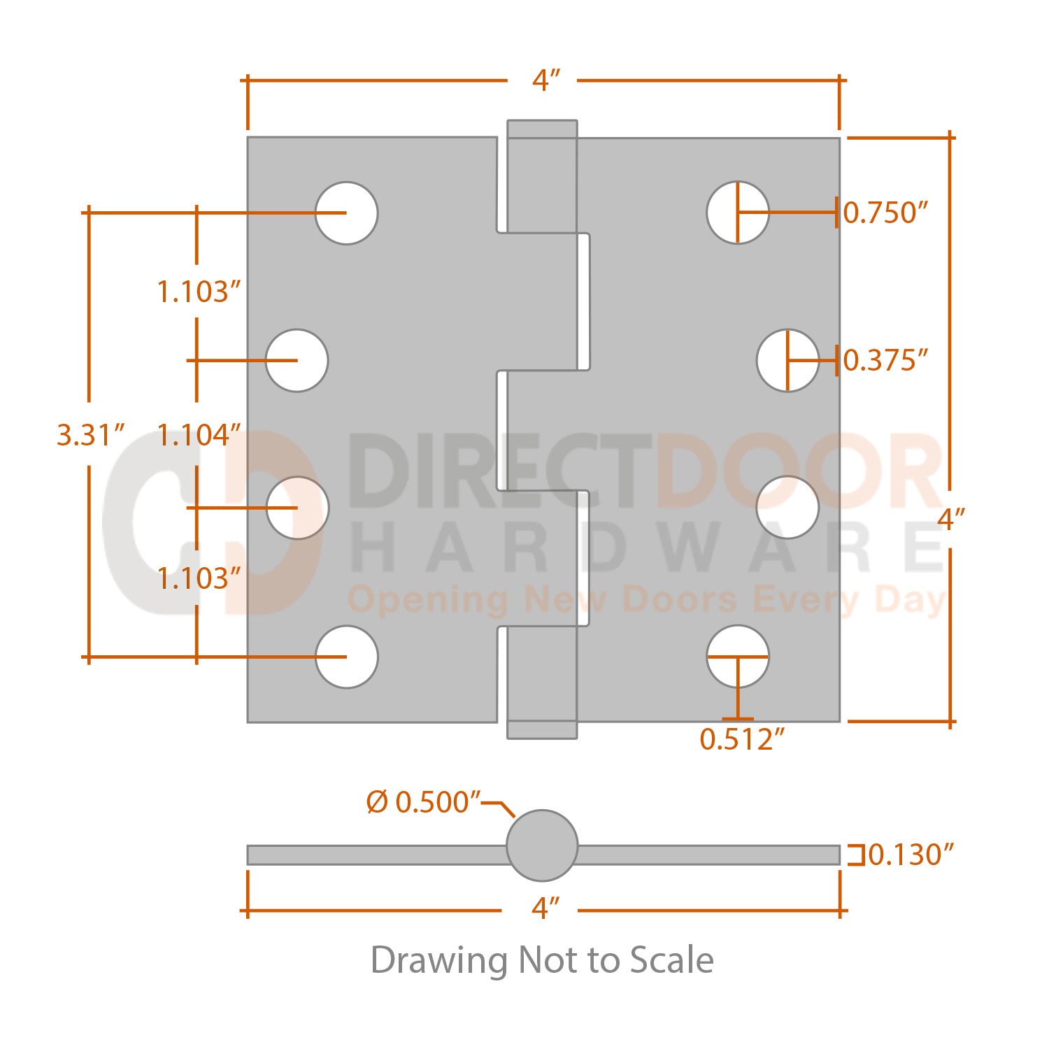 Measurements for Baldwin Estate Series 4x4 Door Hinge - Square Corners