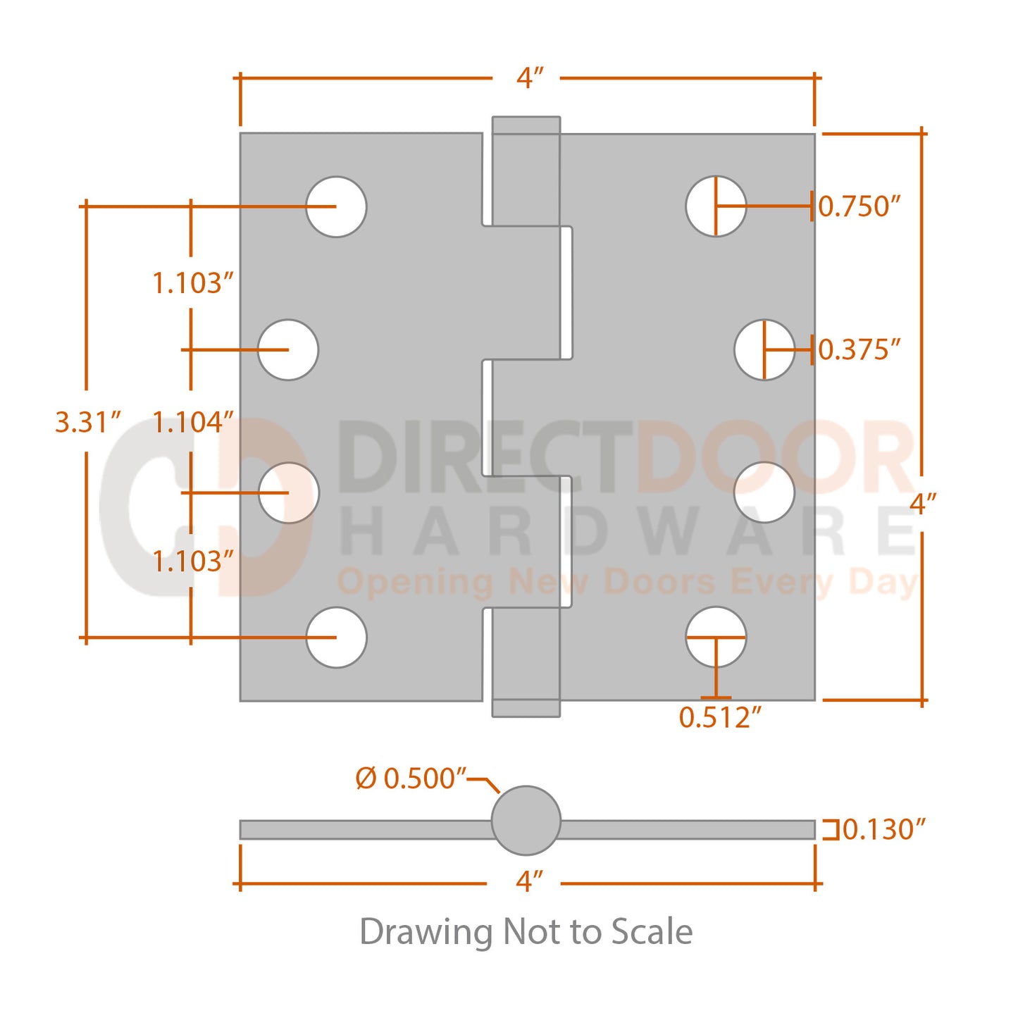 Measurements for Baldwin Estate Series 4 1/2 inch Hinge - Square Corners