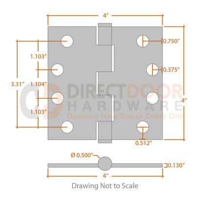 Measurements for Baldwin Estate Series 4 1/2 inch Hinge - Square Corners