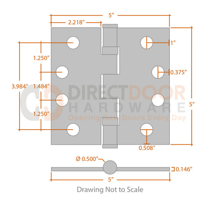 Measurements for Baldwin Estate Series 5x5 inch Ball Bearing Hinge - Square Corners