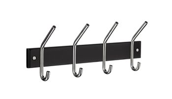 Beslagsboden Profile Quadruple Hook Rack In Chrome Stainless Steel And Black Wood