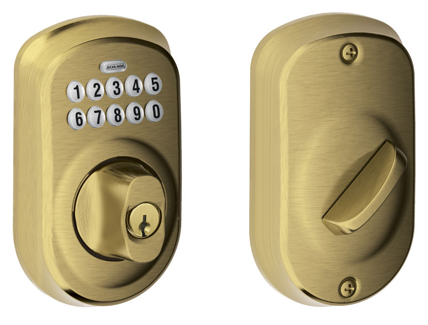 Schlage Plymouth Keyless Deadbolt - Antique Brass