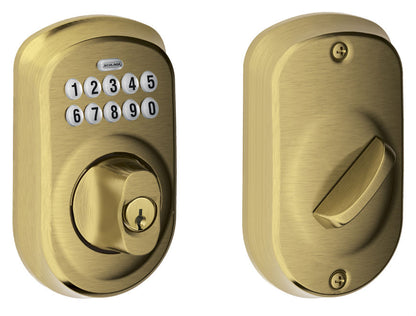 Schlage Plymouth Keyless Deadbolt - Antique Brass