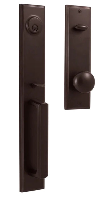 Belmont Handleset- Shown in Oil Rubbed Bronze with the Impressa Knob