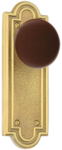 Emtek Belmont Sideplate - Stoneware Knob - Polished Brass