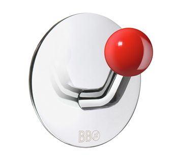 Beslagsboden Design Single Hook Knob In Polished Stainless Steel/Red