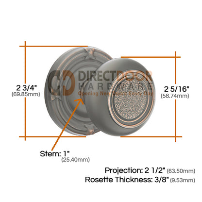 Emtek Belmont Knob Specs Ribbon and Reed Rosette