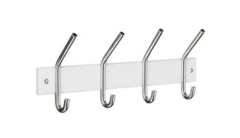 Beslagsboden Profile Quadruple Hook Rack In Chrome Stainless Steel and White Wood