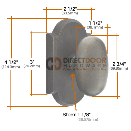 Emtek Bronze Egg Sandcast knob - Style #1 Rosette - Measurements
