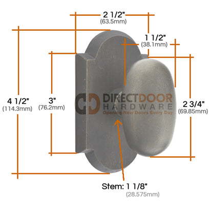 Emtek Bronze Egg Sandcast knob - Style #1 Rosette - Measurements
