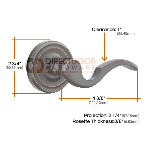 Emtek Cortina Lever with Regular Rosette Measurements
