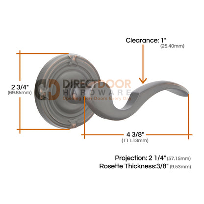 Emtek Cortina Lever with Ribbon and Reed Rosette Measurements