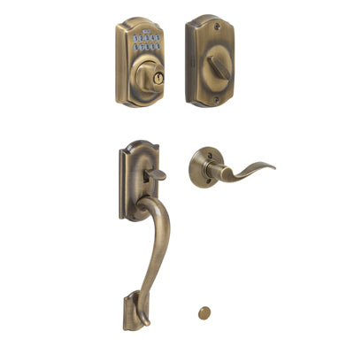 Schlage Camelot Keyless Handleset - Antique Brass Shown