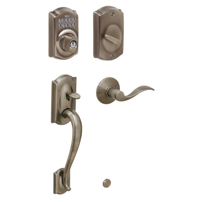 Schlage Camelot Keyless Handleset - Antique Pewter Shown
