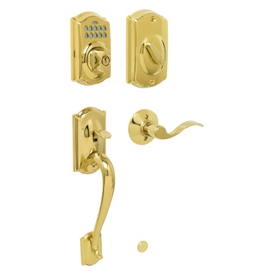 Schlage Camelot Keyless Handleset - Bright Brass Shown