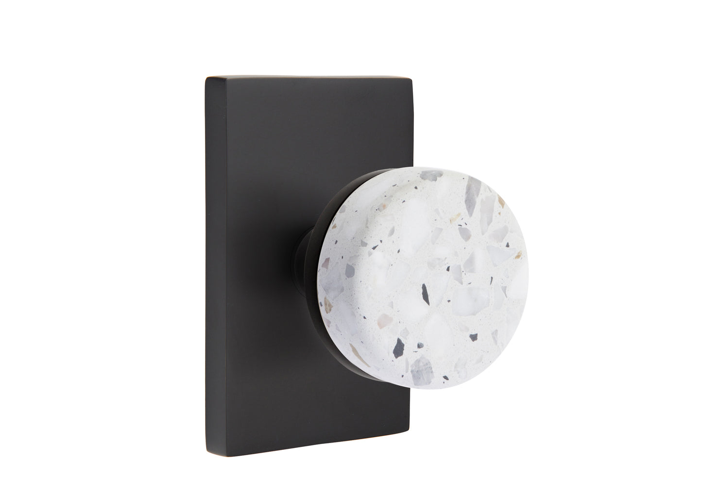Emtek Light Terrazzo Interior Mortise Knob with Modern Rectangular Rosette