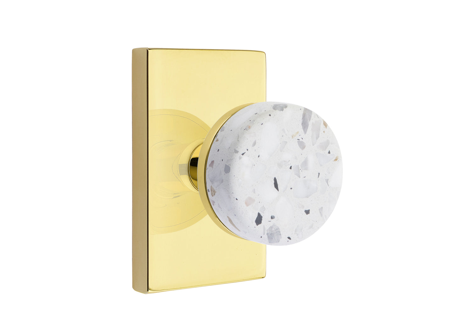 Emtek Light Terrazzo Interior Mortise Knob with Modern Rectangular Rosette