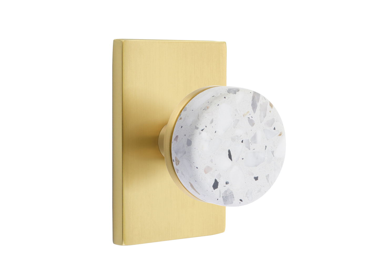 Emtek Light Terrazzo Interior Mortise Knob with Modern Rectangular Rosette