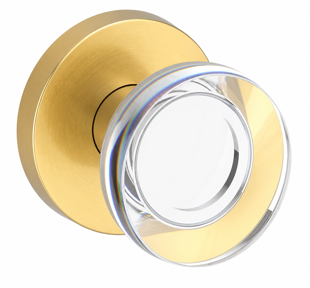 Baldwin Reserve Series Contemporary Crystal Knob with Round Rosette - Satin Brass