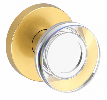 Baldwin Reserve Series Contemporary Crystal Knob with Round Rosette - Satin Brass
