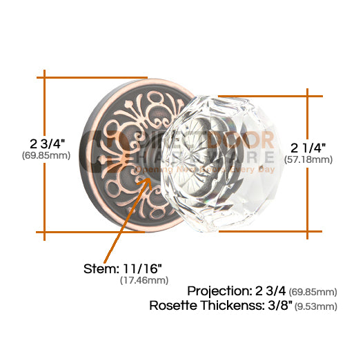 Emtek Diamond Crystal with Lancaster Rosette