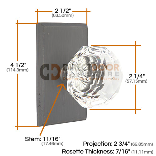 Emtek Diamond Crystal with Sandcast Style 3 Rosette