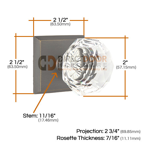 Emtek Diamond Crystal with Sandcast Style 6 Rosette