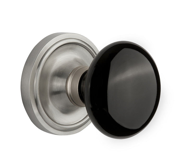 Nostalgic Warehouse Black Porcelain Knob with Classic Rosette - Satin Nickel