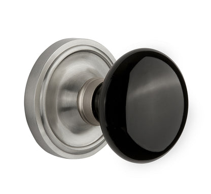 Nostalgic Warehouse Black Porcelain Knob with Classic Rosette - Satin Nickel
