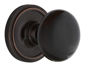Nostalgic Warehouse Black Porcelain Knob with Classic Rosette - Timeless Bronze