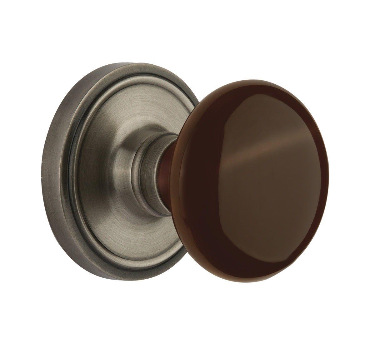 Nostalgic Warehouse Brown Porcelain Knob with Classic Rosette - Antique pewter