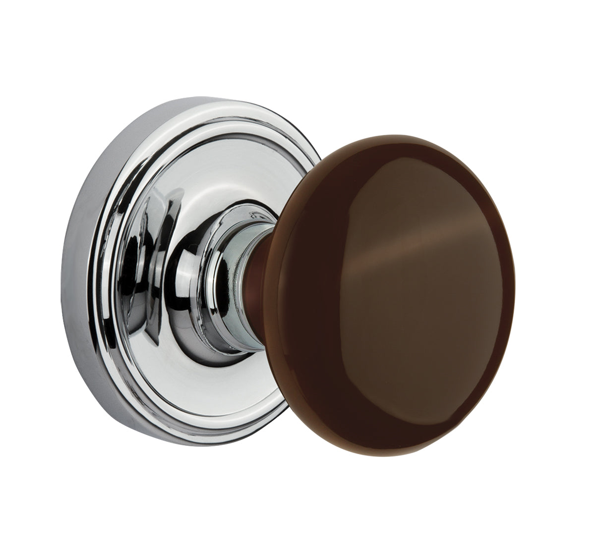 Nostalgic Warehouse Brown Porcelain Knob with Classic Rosette - Bright Chrome