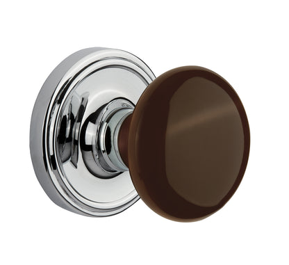Nostalgic Warehouse Brown Porcelain Knob with Classic Rosette - Bright Chrome