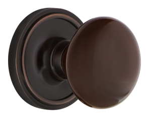 Nostalgic Warehouse Brown Porcelain Knob with Classic Rosette - Timeless Bronze