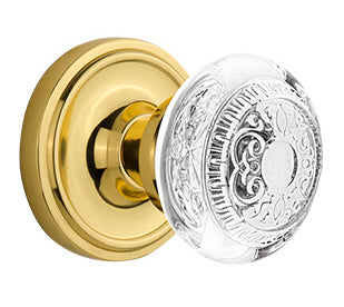 Nostalgic Warehouse Classic Rosette with Egg and Dart Crystal Knob - Polished Brass
