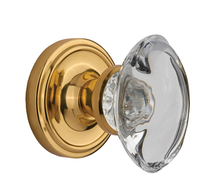 Nostalgic Warehouse Oval Crystal Knob with Classic Rosette - Polished Brass