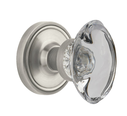 Nostalgic Warehouse Oval Crystal Knob with Classic Rosette - Satin Nickel