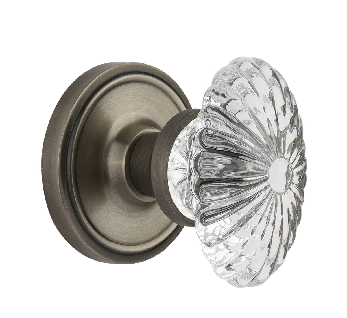 Nostalgic Warehouse Oval Fluted Crystal Knob with Classic Rosette - Antique Pewter