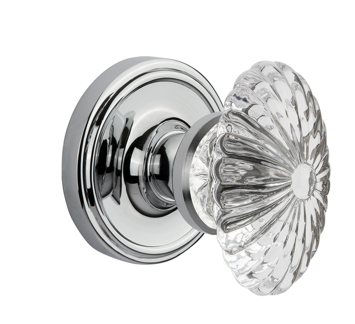 Nostalgic Warehouse Oval Fluted Crystal Knob with Classic Rosette - Bright Chrome