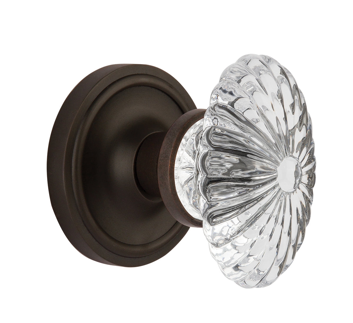 Nostalgic Warehouse Oval Fluted Crystal Knob with Classic Rosette - Oil-Rubbed Bronze