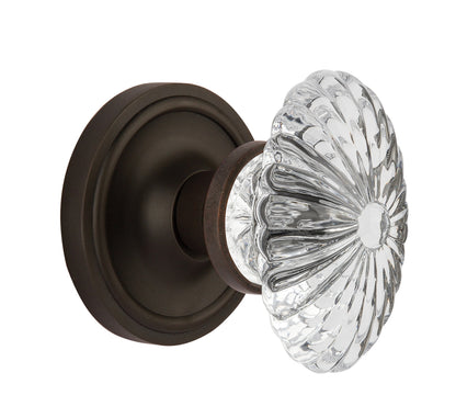 Nostalgic Warehouse Oval Fluted Crystal Knob with Classic Rosette - Oil-Rubbed Bronze